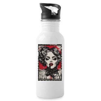 20er Jahre Frau Frauengesicht Burlesque Bild - Trinkflasche mit integriertem Trinkhalm - Weiß - Rechts