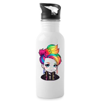 Cool punk girl with rainbow hair - Water bottle with straw - white - Right