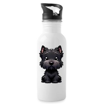 Digitale Illustration eines niedlichen Scottish Terriers - Trinkflasche mit integriertem Trinkhalm - Weiß - Rechts