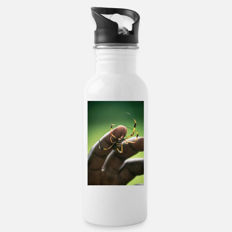 Spinne - Trinkflasche mit integriertem Trinkhalm - Weiß