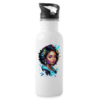 Afro Woman - Beauty - Water bottle with straw - white - Right