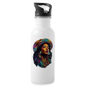 Afro Woman - Beauty - Water bottle with straw - white - Right