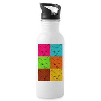 Line Art Katze Pop Art - Trinkflasche mit integriertem Trinkhalm - Weiß - Rechts