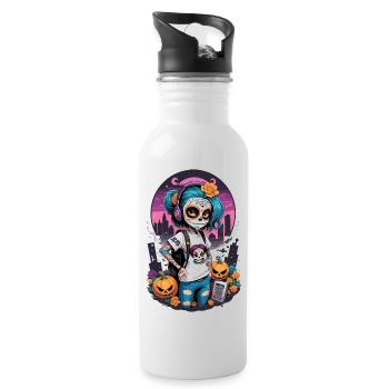 Sugar Skull Girl with Pumpkins - Water bottle with straw - white - Right
