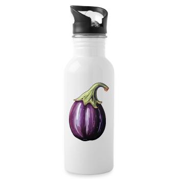 Aubergine bauchig - Trinkflasche mit integriertem Trinkhalm - Weiß - Rechts