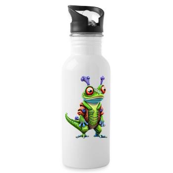 Gecko Galacticus: Ein außerirdisches Abenteuer - Trinkflasche mit integriertem Trinkhalm - Weiß - Rechts