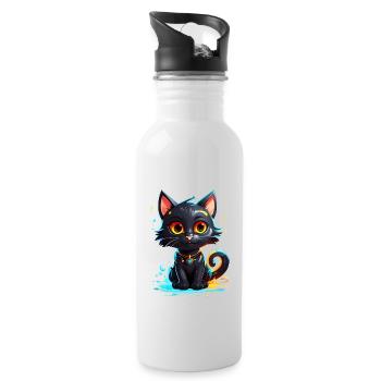 Black Kitty - Water bottle with straw - white - Right