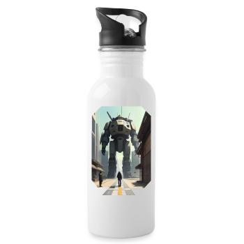 Manga Großer Roboter - Trinkflasche mit integriertem Trinkhalm - Weiß - Rechts