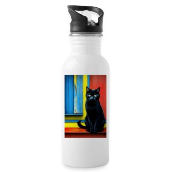 Black cat in front of the window - Water bottle with straw - white - Right