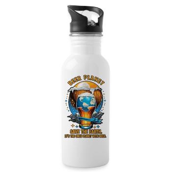 Bier Planet - Trinkflasche mit integriertem Trinkhalm - Weiß - Rechts