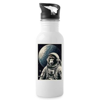 Astronauten Affe - Trinkflasche mit integriertem Trinkhalm - Weiß - Rechts