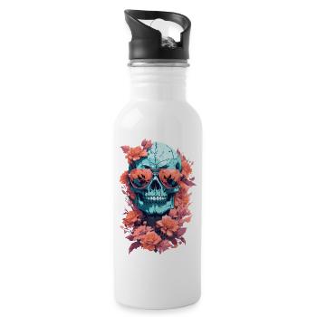 Skull with glasses and autumn flowers - Water bottle with straw - white - Right