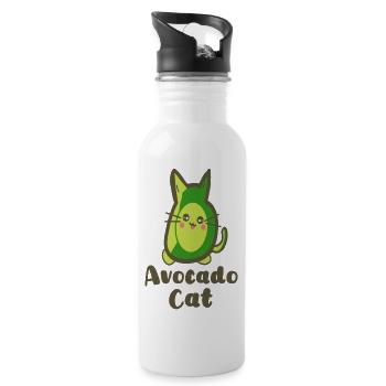 Lustige Avocado Katze Kawaii - Trinkflasche mit integriertem Trinkhalm - Weiß - Rechts