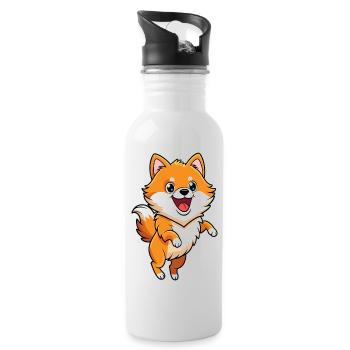 Energetic Pomeranian Bouncing with Excitement - Water bottle with straw - white - Right