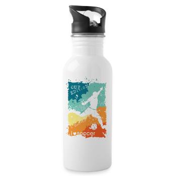 Fußball bunte Farben Spieler Schuss retro Logo - Trinkflasche mit integriertem Trinkhalm - Weiß - Rechts