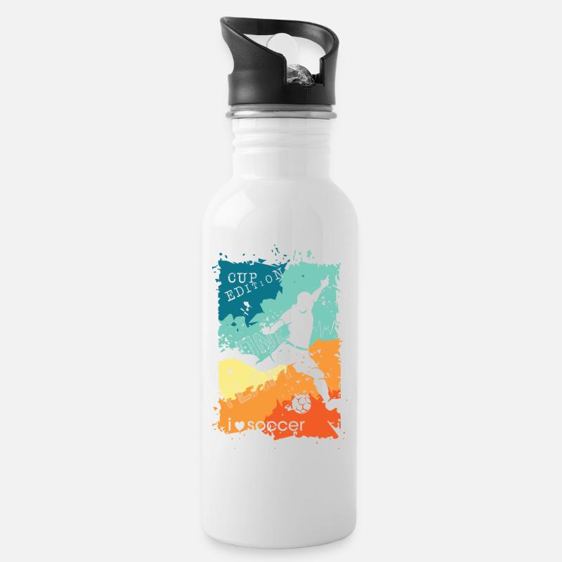 Fußball bunte Farben Spieler Schuss retro Logo - Trinkflasche mit integriertem Trinkhalm - Weiß
