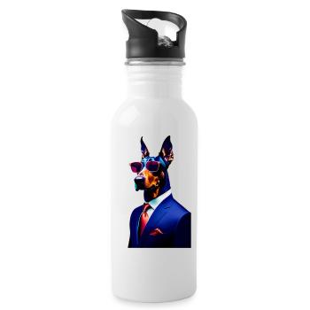 Cooler Dobermann lustig Hund in Anzug mit Krawatte - Trinkflasche mit integriertem Trinkhalm - Weiß - Rechts