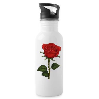Pixelated Rose - Water bottle with straw - white - Right
