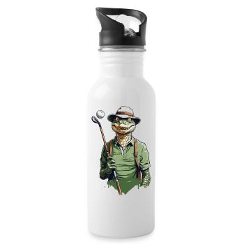 Crocodile Golfer Golfer Streetwear Design - Water bottle with straw - white - Right