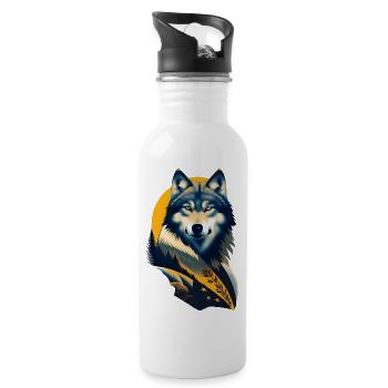 wolf - Water bottle with straw - white - Right