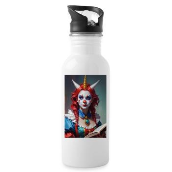 Clown Woman with Three Horns - Water bottle with straw - white - Right