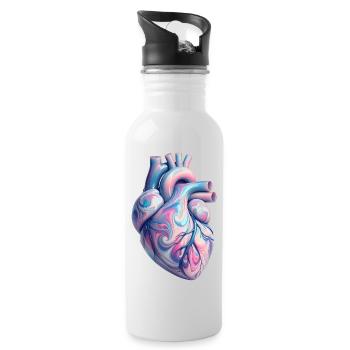 Stylized Human Heart - Water bottle with straw - white - Right
