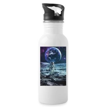 Astronaut playing soccer on the moon - Water bottle with straw - white - Right