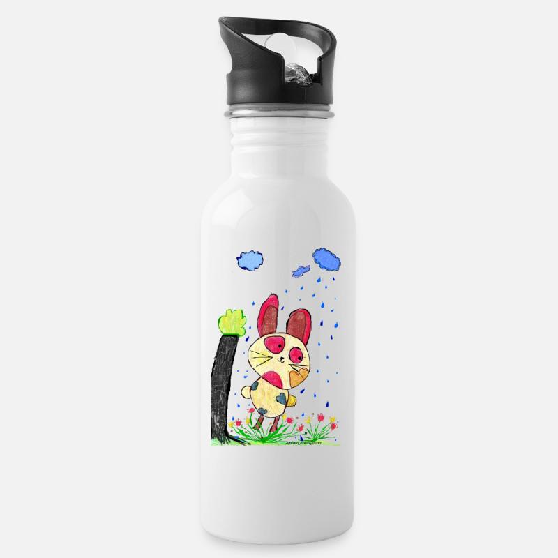 Hase Hoppel - Trinkflasche mit integriertem Trinkhalm - Weiß