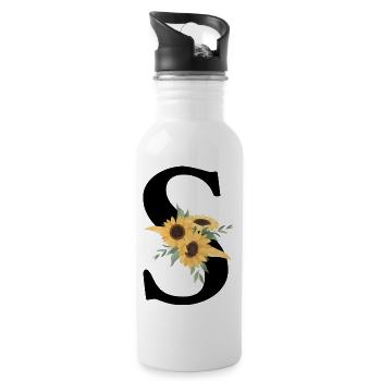 Sunflower Floral S Letter - Water bottle with straw - white - Right