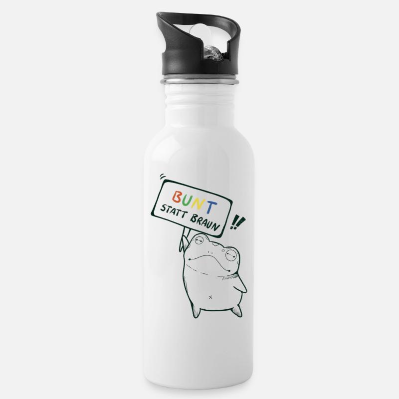 Bunt statt Braun Demo Frosch - Trinkflasche mit integriertem Trinkhalm - Weiß