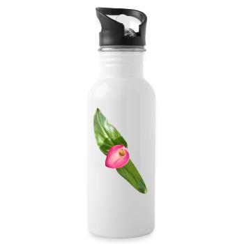 Pink Calla Blossom - Water bottle with straw - white - Right