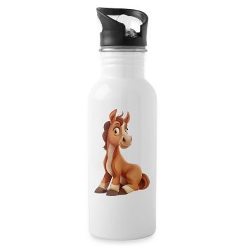 Ein lustiges sitzendes Pferdchen - Trinkflasche mit integriertem Trinkhalm - Weiß - Rechts