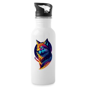 Wolf in the Night - Multicolored Decor - Water bottle with straw - white - Right