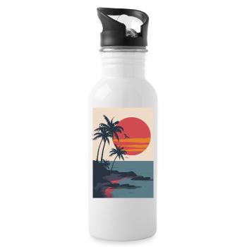 Plage au coucher du soleil | IA - Gourde avec paille intégrée - blanc - Droite