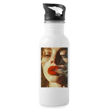 Smoking Woman with Red Lips | AI - Water bottle with straw - white - Right