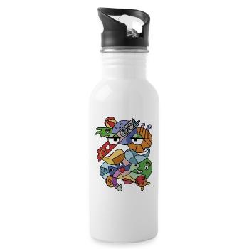 Abstrakte Frische von geometrischen Gesichtern und Schnurrbart - Trinkflasche mit integriertem Trinkhalm - Weiß - Rechts