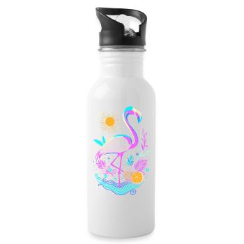 Flamingo Pineapple Fruits - Water bottle with straw - white - Right