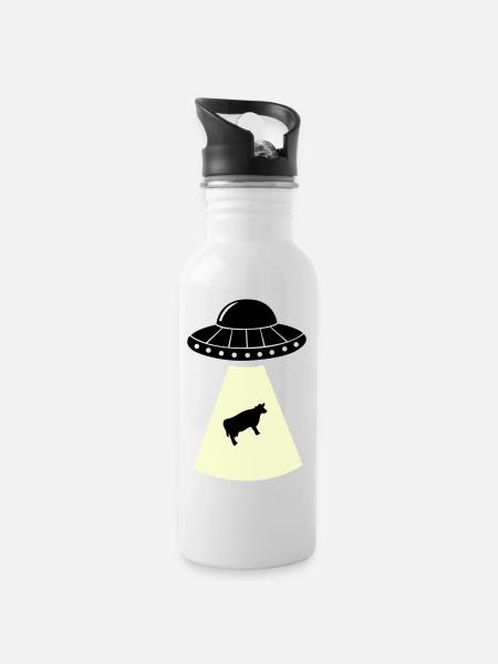 ufo kuh - Trinkflasche mit integriertem Trinkhalm - Weiß