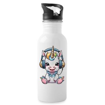 Bébé licorne avec écouteurs - Gourde avec paille intégrée - blanc - Droite