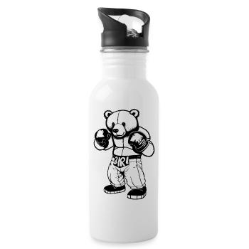 Boxender Bär - Sportlich - Bär - Boxen - Trinkflasche mit integriertem Trinkhalm - Weiß - Rechts