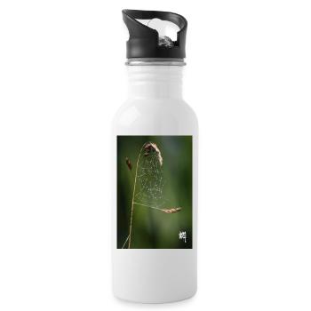 Spinnennetz, Tau und weißes Kumo - Trinkflasche mit integriertem Trinkhalm - Weiß - Rechts