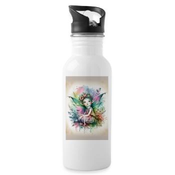 Leprechaun - Pixies - Flowers, Watercolor & Fairy - Water bottle with straw - white - Right