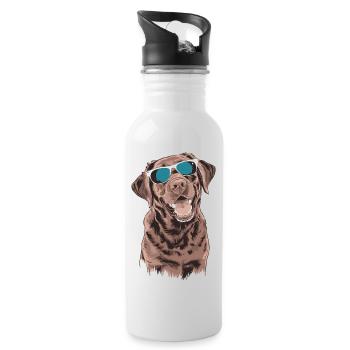Brown Labrador with sunglasses - Water bottle with straw - white - Right