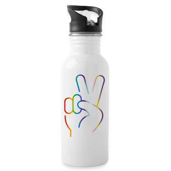 Peace sign 2 fingers progress pride flag colors - Water bottle with straw - white - Right