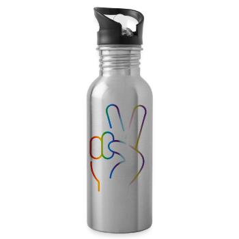Friedenszeichen 2 Finger Fortschritt Stolz Flagge Farben - Trinkflasche mit integriertem Trinkhalm - Lightsilver - Rechts