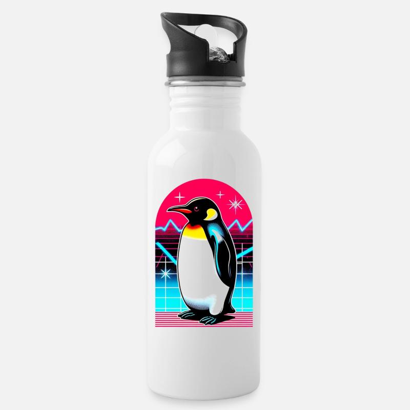 Pinguin - Trinkflasche mit integriertem Trinkhalm - Weiß