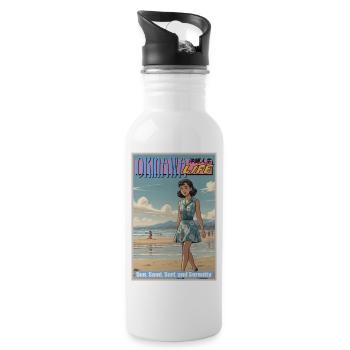 Retro Okinawa Beach Life Poster - Trinkflasche mit integriertem Trinkhalm - Weiß - Rechts