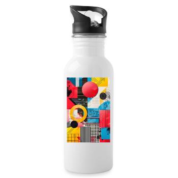Retro Style - Abstrakte Formen - Trinkflasche mit integriertem Trinkhalm - Weiß - Rechts