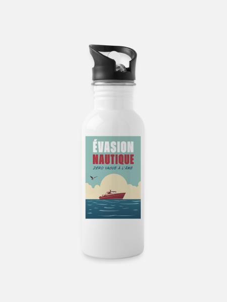 Nautische Flucht - Trinkflasche mit integriertem Trinkhalm - Weiß
