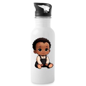 Cute & Happy Cartoon Baby - Water bottle with straw - white - Right